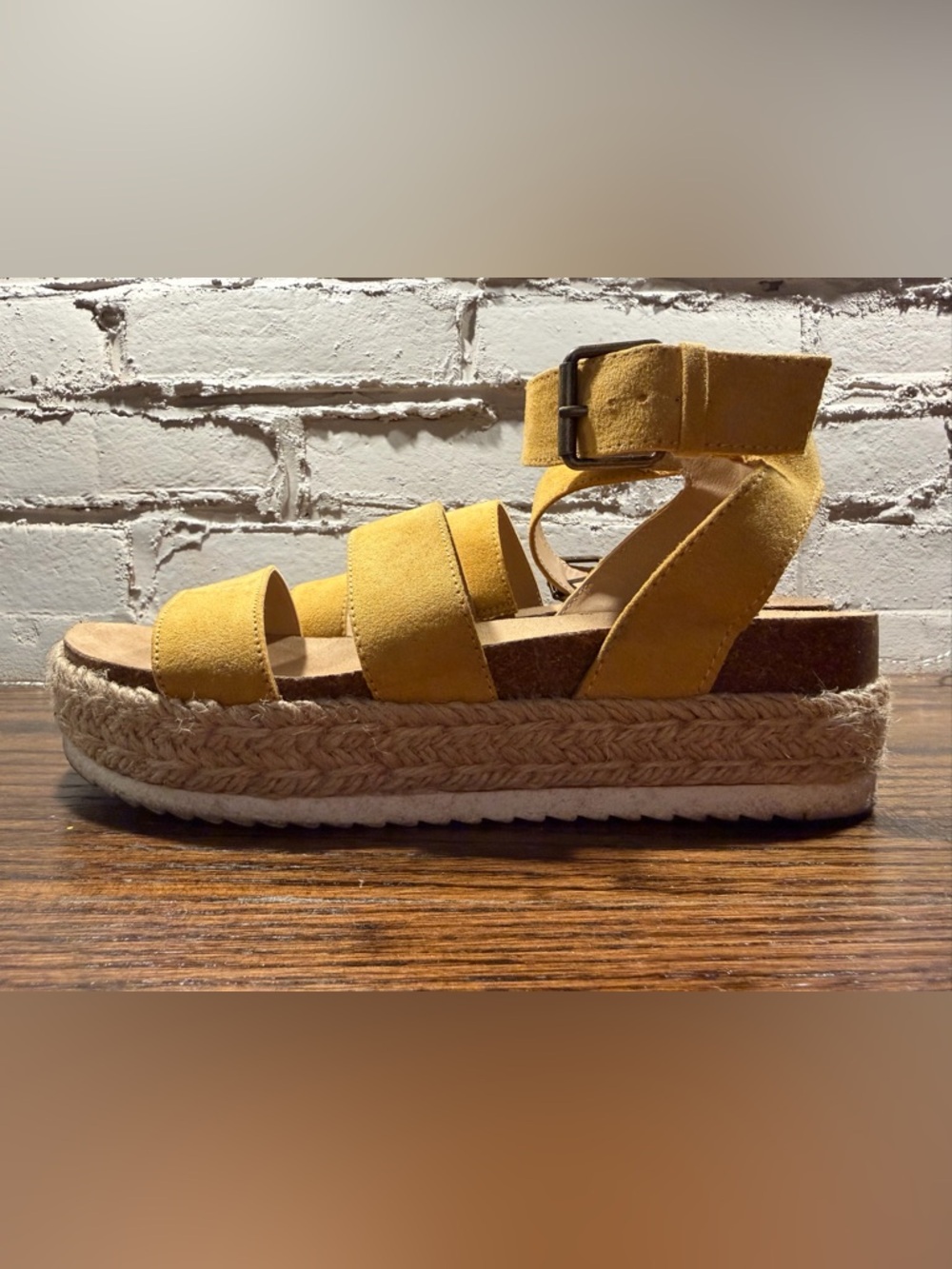 Women's Yellow Suede Platform Espadrille Sandals